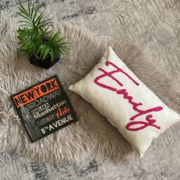 Embroidered Baby Name Pillow, Punch Needle Art Nursery Decor - thumbnail 1