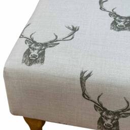Handmade Small Footstool in Stag Deer Fabric Upholstered - British Custom Made - thumbnail 3