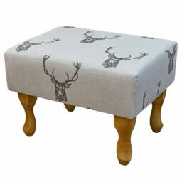 Handmade Small Footstool in Stag Deer Fabric Upholstered - British Custom Made