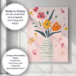 Pastel Botanical Flower Arrangement With Modern Vase Illustration Canvas Wall Art Print Decor Picture Ready To Hang - thumbnail 3