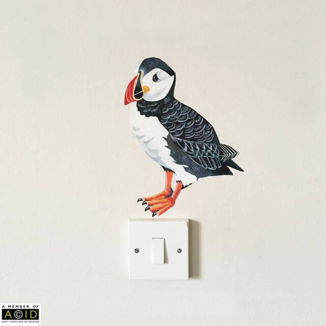 Puffin Wall Decal, Bathroom Art, Nautical Decor, Beach Bird Sticker, Peel & Stick Decal - image 1