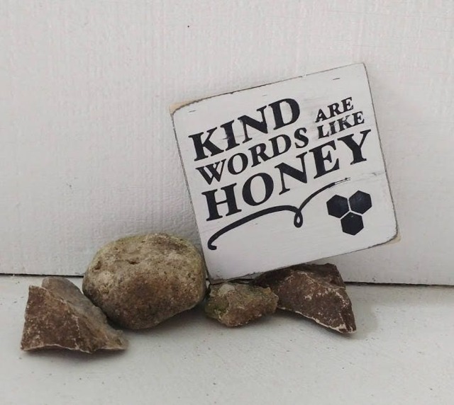 Kind Words Are Like Honey // Distressed Wood Sign Vintage Farmhouse Style Inspirational Wall Art Scripture Bible
