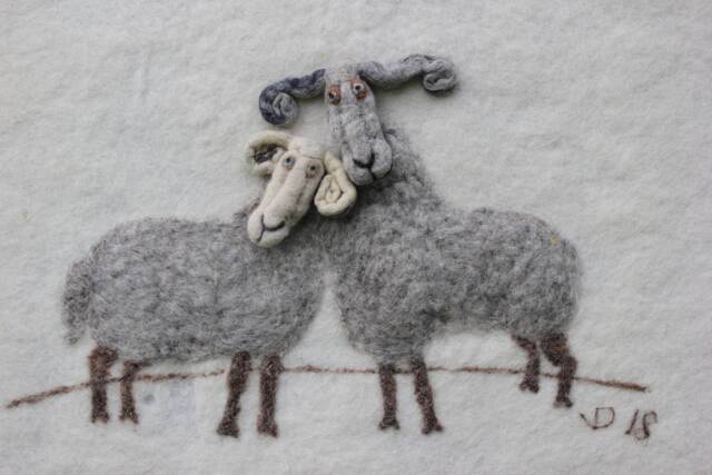 Needle Felted Sheep Wall Hanging 3D Fiber Art - image 1