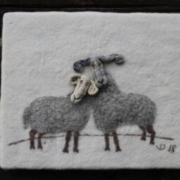 Needle Felted Sheep Wall Hanging 3D Fiber Art - thumbnail 2