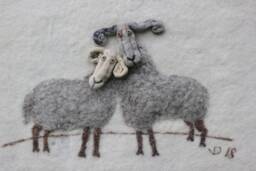 Needle Felted Sheep Wall Hanging 3D Fiber Art - thumbnail 1