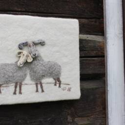 Needle Felted Sheep Wall Hanging 3D Fiber Art - thumbnail 4