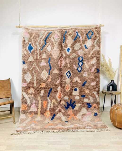 Brown Abstract Rug, Tribal Moroccan Berber Carpet, Large Area Shag Boho Geometric Decor, Custom Handmade Wool Mat - image 1
