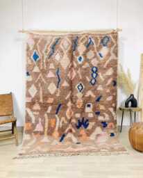 Brown Abstract Rug, Tribal Moroccan Berber Carpet, Large Area Shag Boho Geometric Decor, Custom Handmade Wool Mat