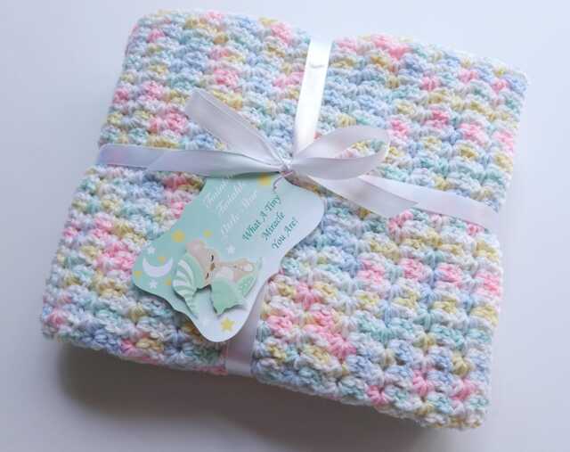 Crochet Baby Blanket Soft Acrylic, Newborn Size, Unisex Gift - image 1