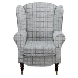 Handmade Grey Check Wingback Armchair Fireside Accent Chair - thumbnail 2