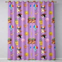 Summer Chihuahua Dog Sunglasses Kawaii Beach Purple Seamless Pattern Readymade Eyelet Ring Top Thermal 100% Blackout Curtains - thumbnail 2