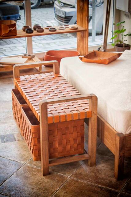 End Of Bed Storage Bench With 2 Leather Baskets For Entryway Or Home Improvement - Woven Best Outdoor Decor - image 1