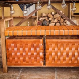 End Of Bed Storage Bench With 2 Leather Baskets For Entryway Or Home Improvement - Woven Best Outdoor Decor - thumbnail 2