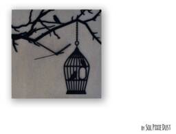 Concrete Square With Bird in Cage Silhouette - Wall Clock Modern Home Decor Minimalist Art Housewarming Gift Idea