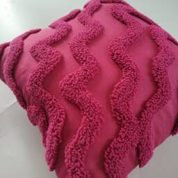 Punch Needle Vibrant Wavy Lines Cushion, Hand Tufted Pink Throw Pillow Cover, Embroidery Abstract Cover - thumbnail 2