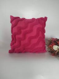 Punch Needle Vibrant Wavy Lines Cushion, Hand Tufted Pink Throw Pillow Cover, Embroidery Abstract Cover - thumbnail 1