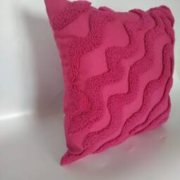 Punch Needle Vibrant Wavy Lines Cushion, Hand Tufted Pink Throw Pillow Cover, Embroidery Abstract Cover - thumbnail 3