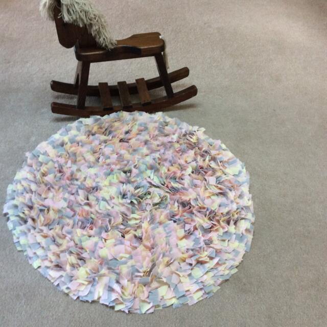 Baby Rag Rug, Pink, Yellow &gray Cotton With Tule, Boho Chic Area Shag Rugs, Shabby Floor Mat, Newborn Photo Rug - image 1