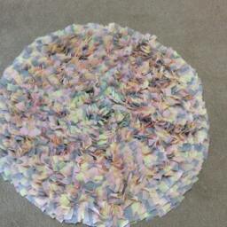 Baby Rag Rug, Pink, Yellow &gray Cotton With Tule, Boho Chic Area Shag Rugs, Shabby Floor Mat, Newborn Photo Rug - thumbnail 3