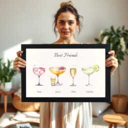 Personalised Watercolour Drinks Print - Custom Family Alcohol Gift His & Hers Drink Art Friends - thumbnail 2