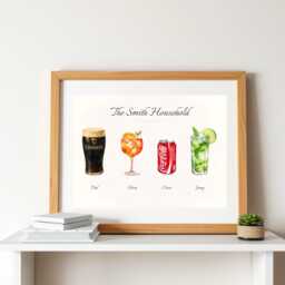 Personalised Watercolour Drinks Print - Custom Family Alcohol Gift His & Hers Drink Art Friends - thumbnail 1