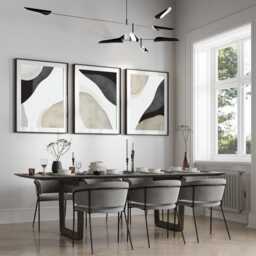 Abstract Wall Art Prints, Art, Set Of 3 Neutral Black & Beige Wall - thumbnail 2