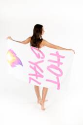 Hot Gyal Beach Towel - White With Pink Fire Emoji - Gifts For Peng Tings