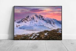 Calming Sunset Over Snowy Mountains Colorful Scenic Photography Print Framed Wall Art - thumbnail 1