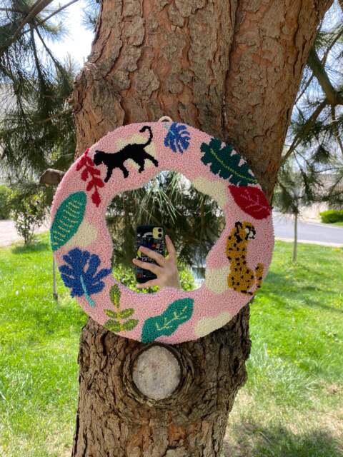 Animal Punch Needle Mirror, Tufted Pink Wall Home Decoration, New Gift - image 1
