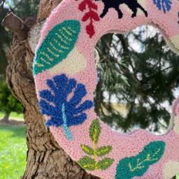 Animal Punch Needle Mirror, Tufted Pink Wall Home Decoration, New Gift - thumbnail 4