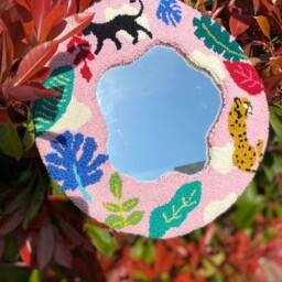 Animal Punch Needle Mirror, Tufted Pink Wall Home Decoration, New Gift - thumbnail 2