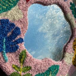 Animal Punch Needle Mirror, Tufted Pink Wall Home Decoration, New Gift - thumbnail 3