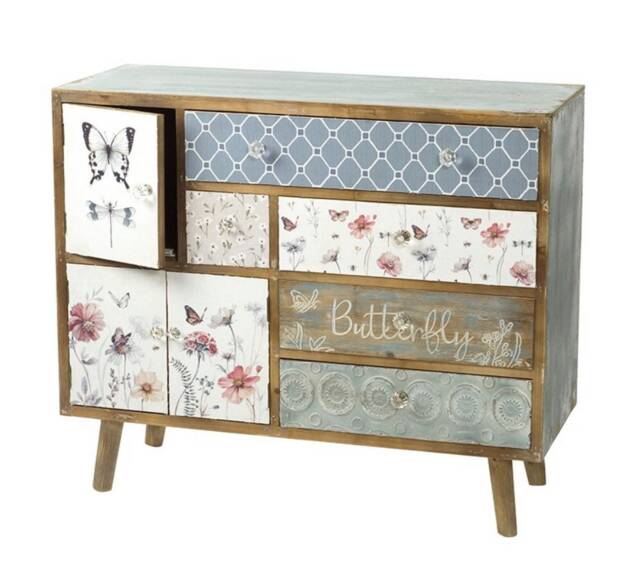 Wooden Sideboard, Storage Unit, Floral Design, Shabby Chic, Hand Painted, Butterfly, Flowers, Summer Meadow, Multi Size Draw Chest, Tv Unit - image 1