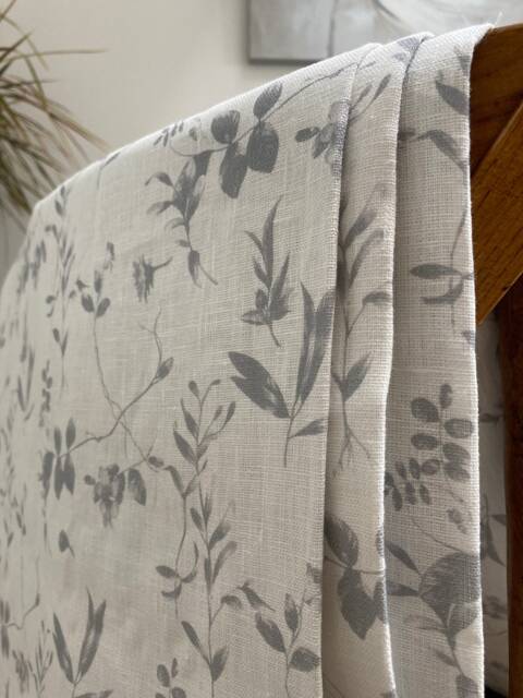 Sample Only - Curtains Made To Measure? Just Need Pole Length & Drop Quote Grey White Floral Linen - image 1