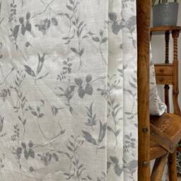 Sample Only - Curtains Made To Measure? Just Need Pole Length & Drop Quote Grey White Floral Linen - thumbnail 2
