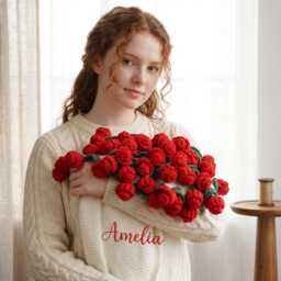 Customized Knitted Rose Bouquet Blanket, Handmade Crochet Bunch Bouquet, Birthday & Wedding Gift - thumbnail 2