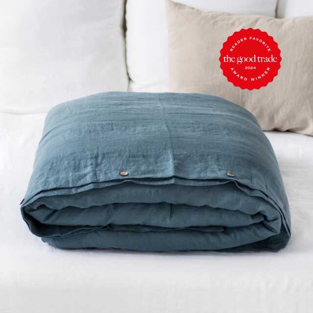 Gray Blue Linen Duvet Cover Queen King Comforter Bedding - image 1