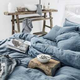 Gray Blue Linen Duvet Cover Queen King Comforter Bedding - thumbnail 2