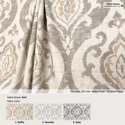 Suri 3 Colors Raffia Slate Serenity Floral Lotus Damask Arryanna Linen Blend Curtain, Valance Pleated, Lined Drapery Offered As Upgrades