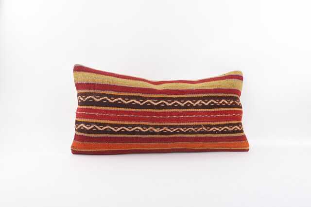 Handmade Vintage Kilim Lumbar Pillow Cover, Ethnic Throw - 12x24 - image 1