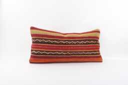 Handmade Vintage Kilim Lumbar Pillow Cover, Ethnic Throw - 12x24 - thumbnail 1