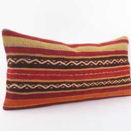 Handmade Vintage Kilim Lumbar Pillow Cover, Ethnic Throw - 12x24 - thumbnail 3