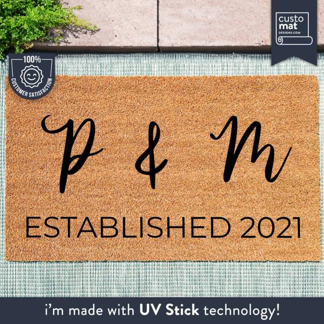 Personalized Initials & Established Date Door Mat - Custom Coir Rug New Home Gift Couples Housewarming - image 1