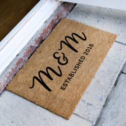 Personalized Initials & Established Date Door Mat - Custom Coir Rug New Home Gift Couples Housewarming - thumbnail 2