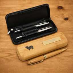 Scottish Icons Luxury Wooden Or Leatherette Pen Case With Matching Free Engraving Burns Thistle Piper Gift - thumbnail 1