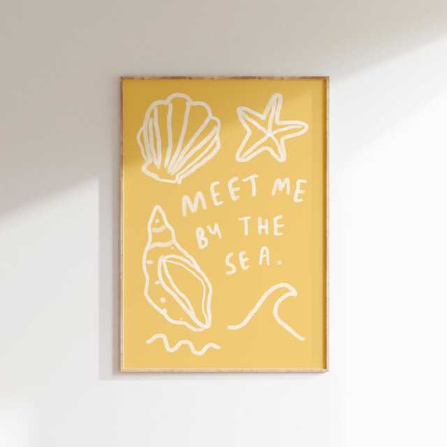Meet Me By The Sea Wall Print - Sunshine Poster Shell Beach Summer Art Euro Gifts For Her Swim Trendy - image 1