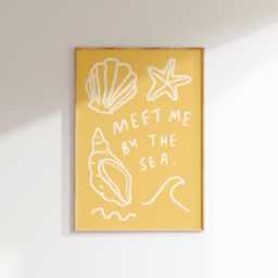 Meet Me By The Sea Wall Print - Sunshine Poster Shell Beach Summer Art Euro Gifts For Her Swim Trendy - thumbnail 1