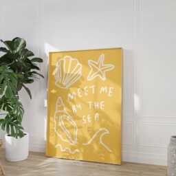 Meet Me By The Sea Wall Print - Sunshine Poster Shell Beach Summer Art Euro Gifts For Her Swim Trendy - thumbnail 3
