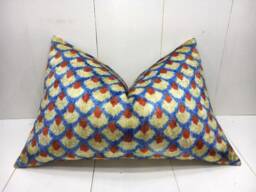 Ikat Silk Pillow Cover - 16x24 - Handwoven Velvet Cushion, Modern Home Decor - thumbnail 1