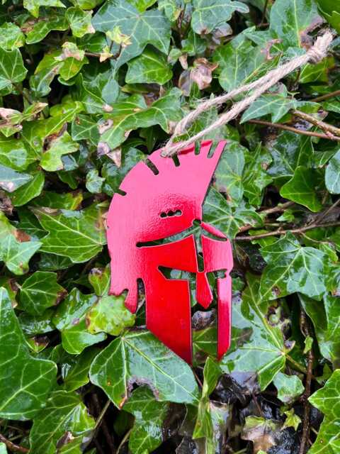Red Spartan Helmet Christmas Ornament - Military Wall Decor - 10cm - image 1
